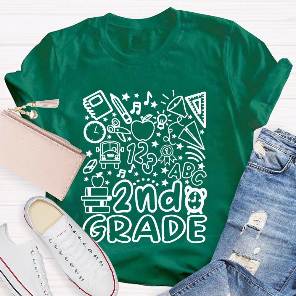 Personalized Grade 2nd Grade Pentagram Clock And Apple Printing Teacher T-shirt