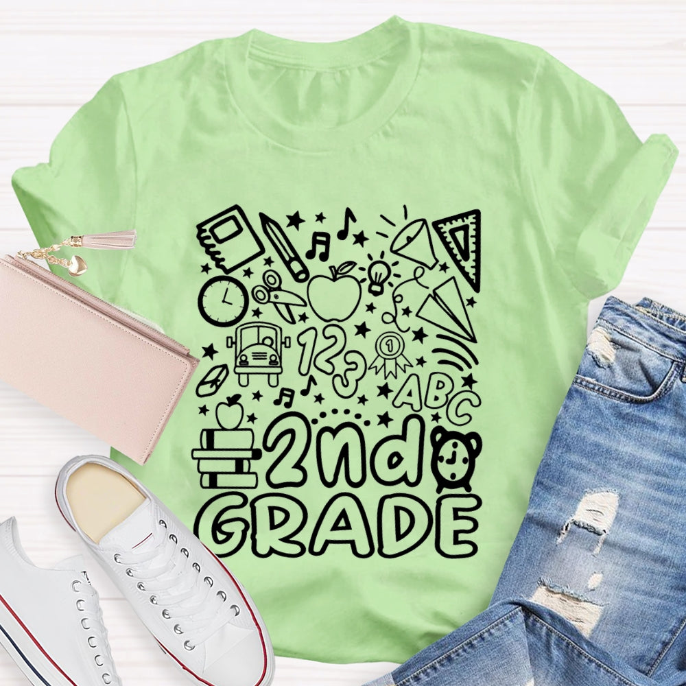 Personalized Grade 2nd Grade Pentagram Clock And Apple Printing Teacher T-shirt