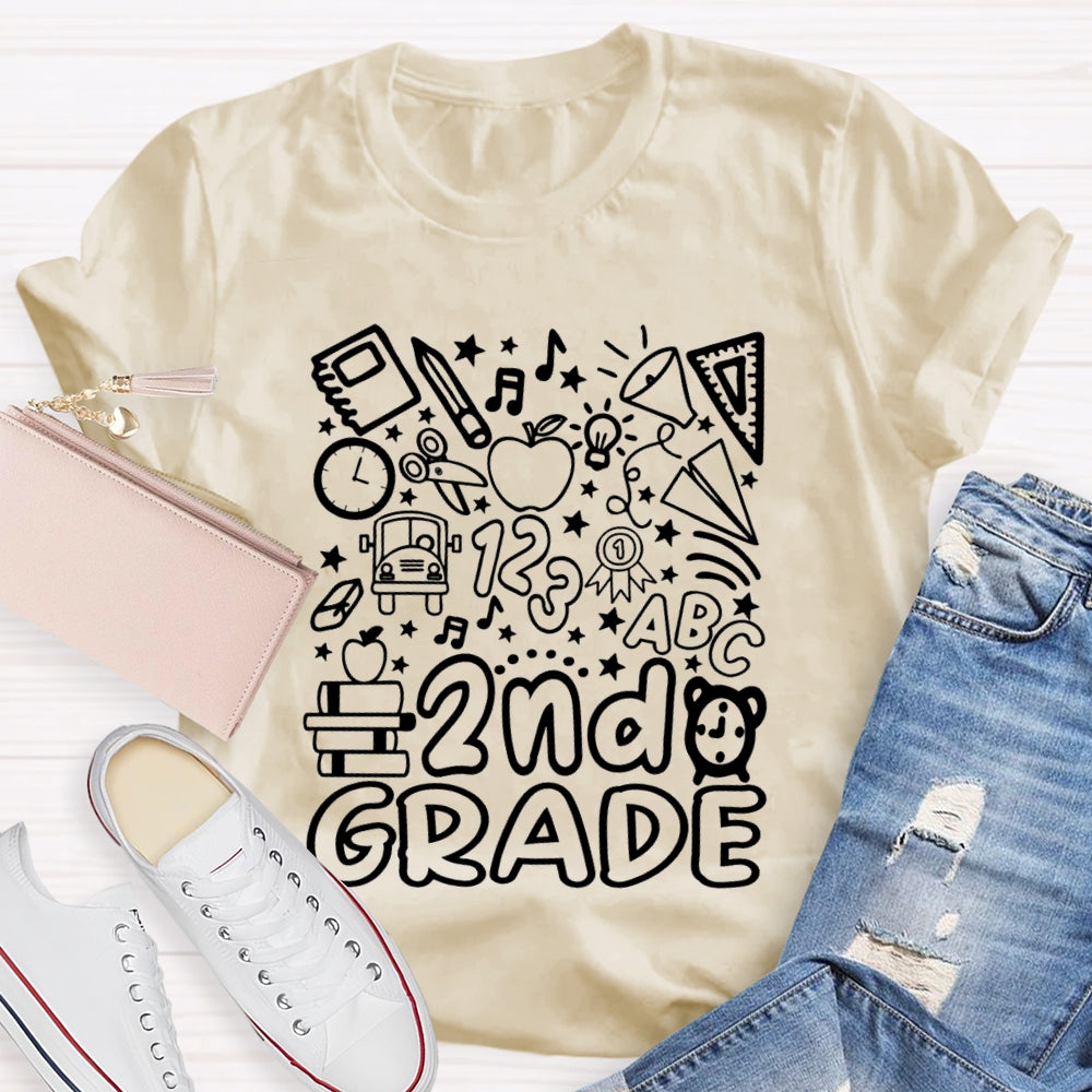 Personalized Grade 2nd Grade Pentagram Clock And Apple Printing Teacher T-shirt