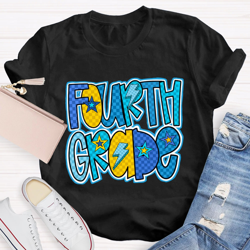 Personalized Grade Star And Lightning Print Teacher T-shirt