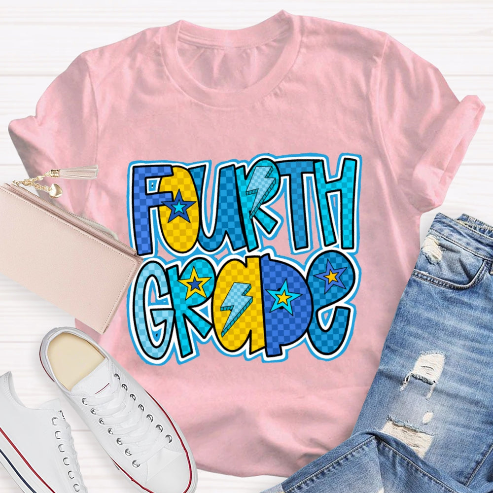 Personalized Grade Star And Lightning Print Teacher T-shirt