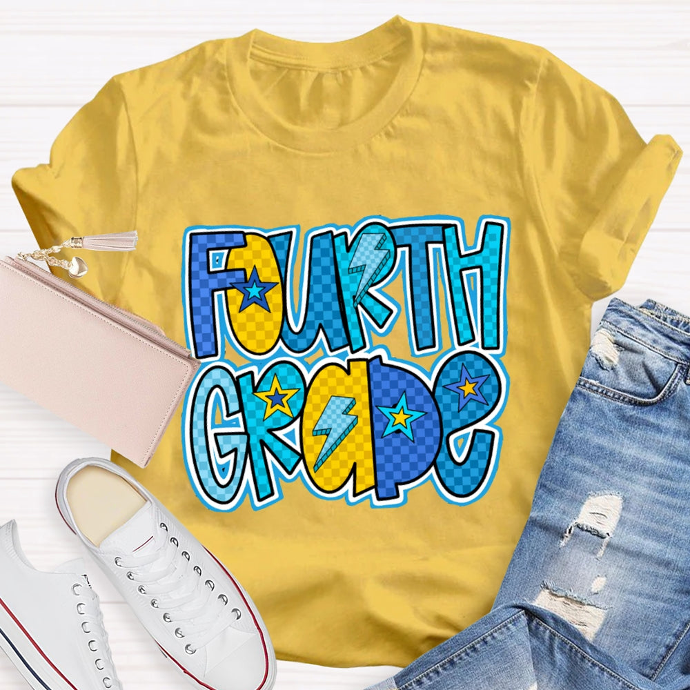 Personalized Grade Star And Lightning Print Teacher T-shirt