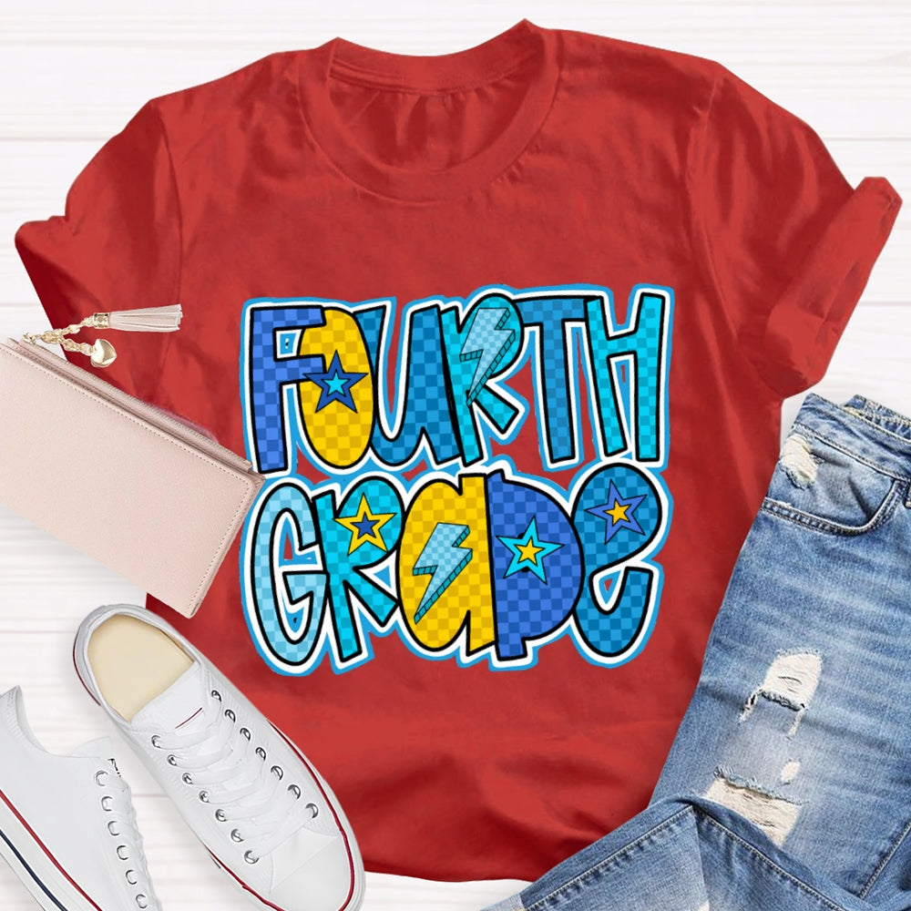 Personalized Grade Star And Lightning Print Teacher T-shirt