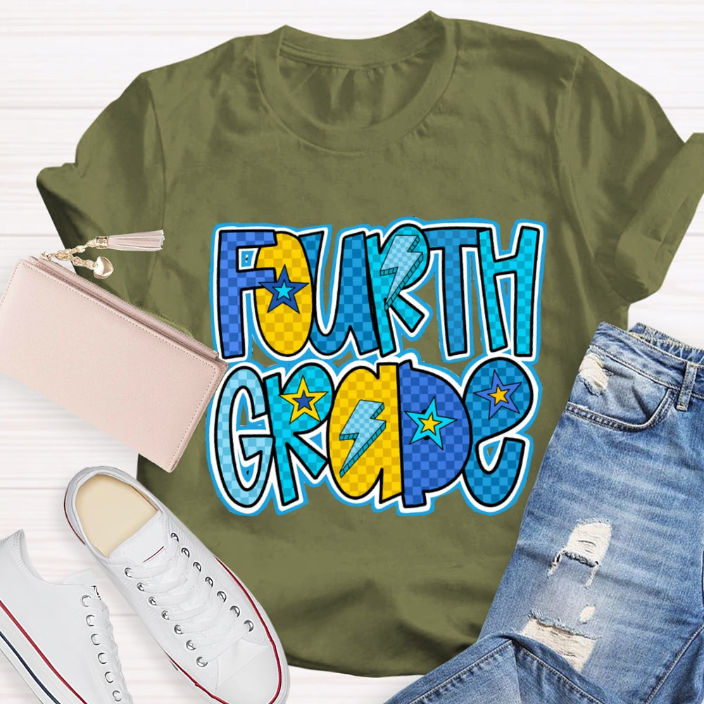 Personalized Grade Star And Lightning Print Teacher T-shirt