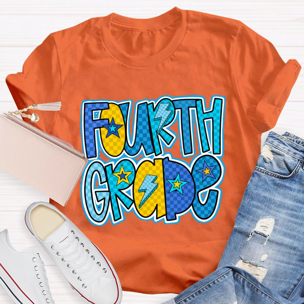 Personalized Grade Star And Lightning Print Teacher T-shirt