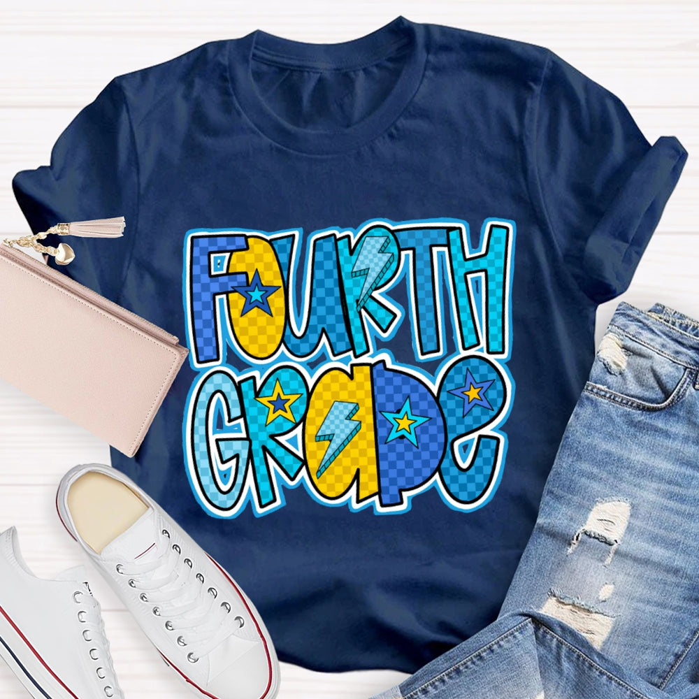 Personalized Grade Star And Lightning Print Teacher T-shirt