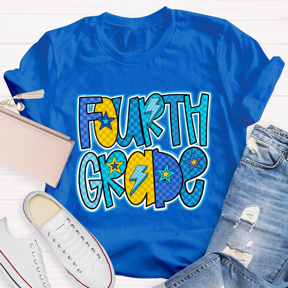Personalized Grade Star And Lightning Print Teacher T-shirt
