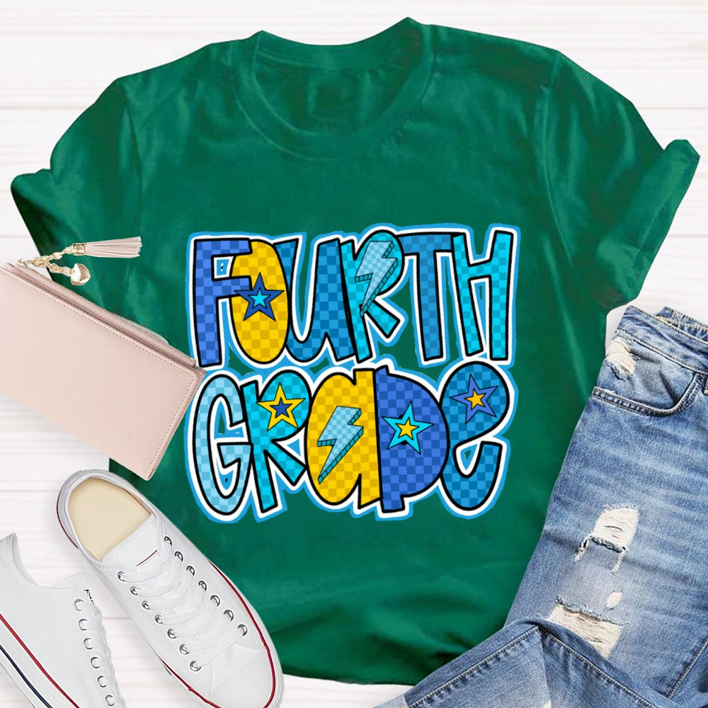 Personalized Grade Star And Lightning Print Teacher T-shirt