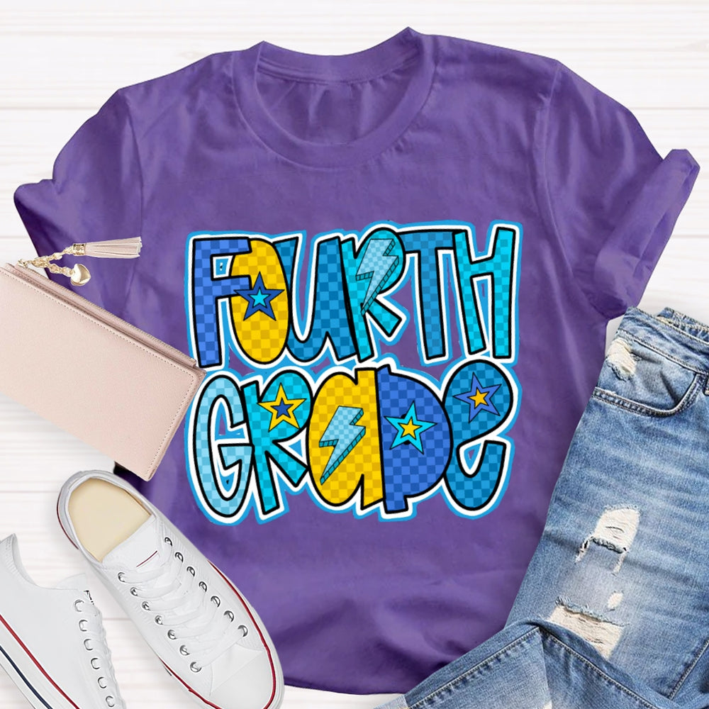 Personalized Grade Star And Lightning Print Teacher T-shirt