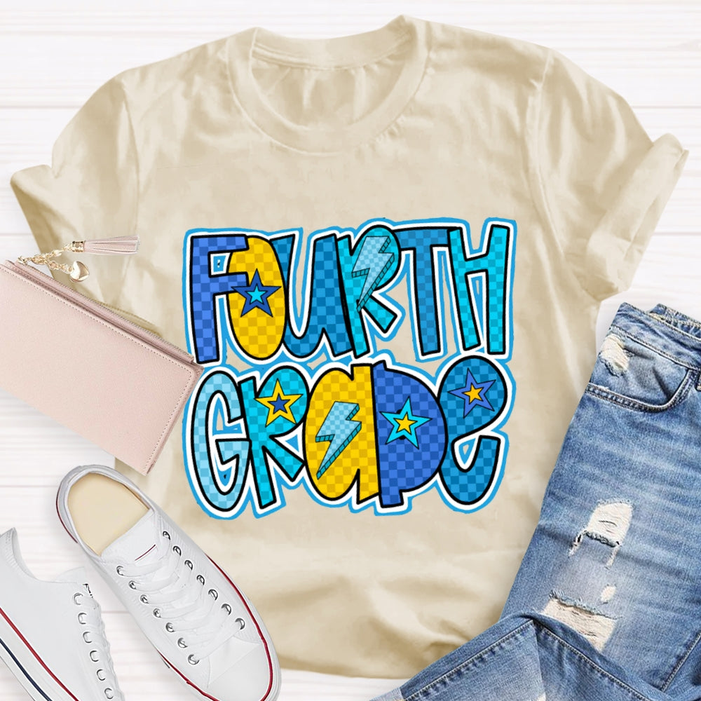 Personalized Grade Star And Lightning Print Teacher T-shirt