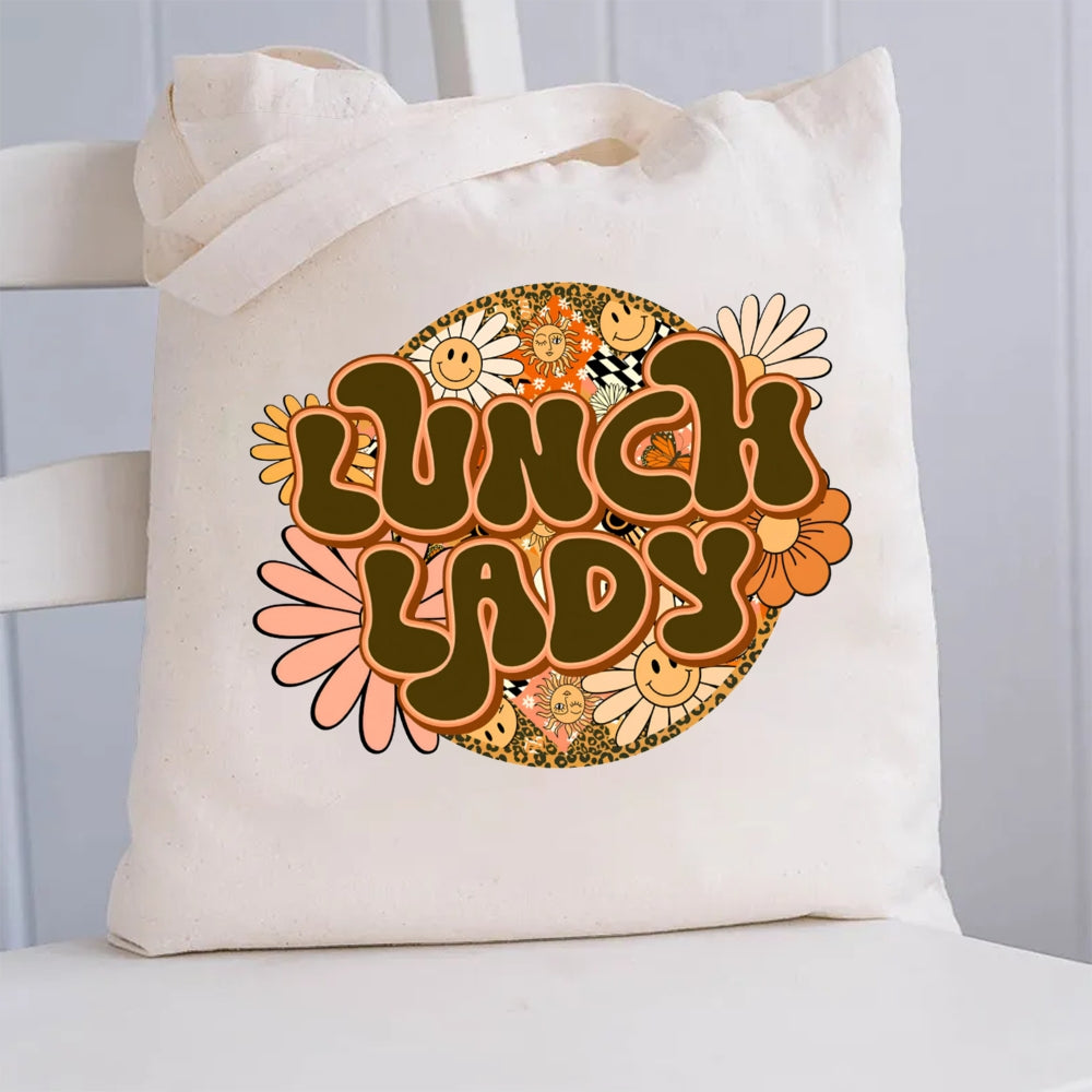 Floral Lunch Lady Canvas Tote Bag