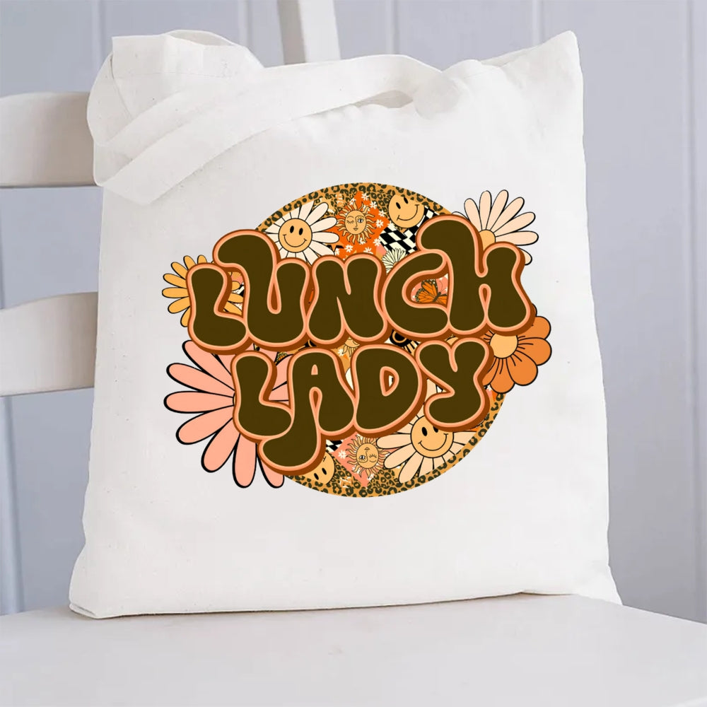 Floral Lunch Lady Canvas Tote Bag