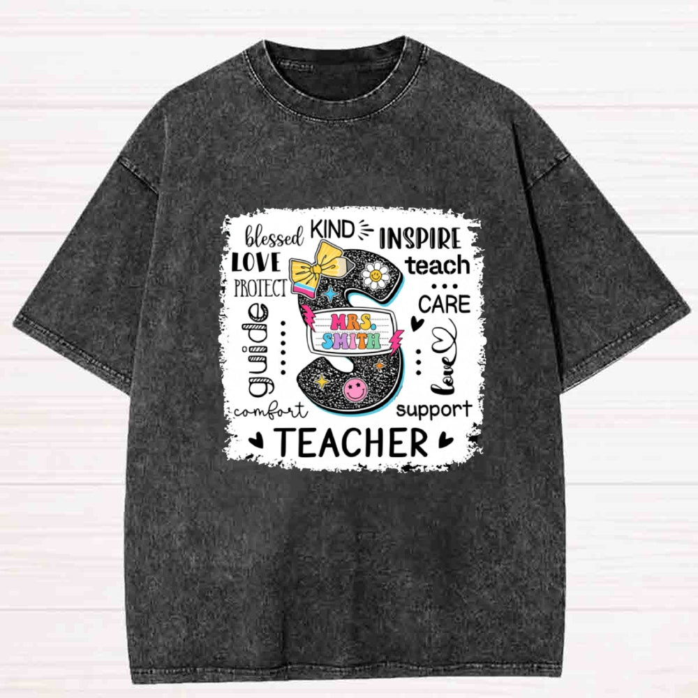 Personalized Name Teacher Love Be Kind For Student Washed T-shirt