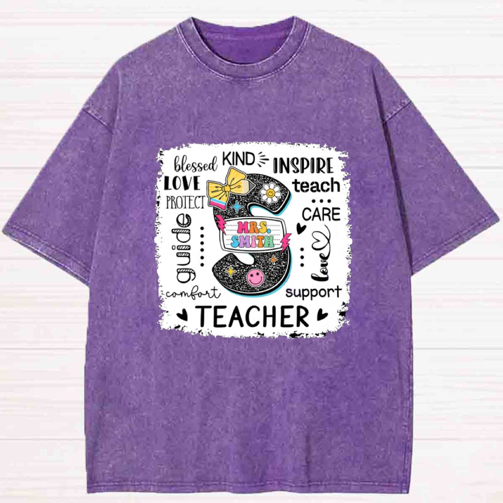 Personalized Name Teacher Love Be Kind For Student Washed T-shirt