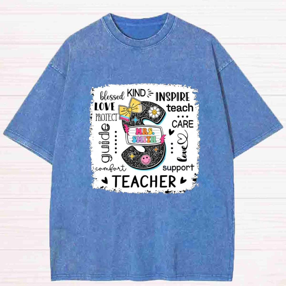 Personalized Name Teacher Love Be Kind For Student Washed T-shirt
