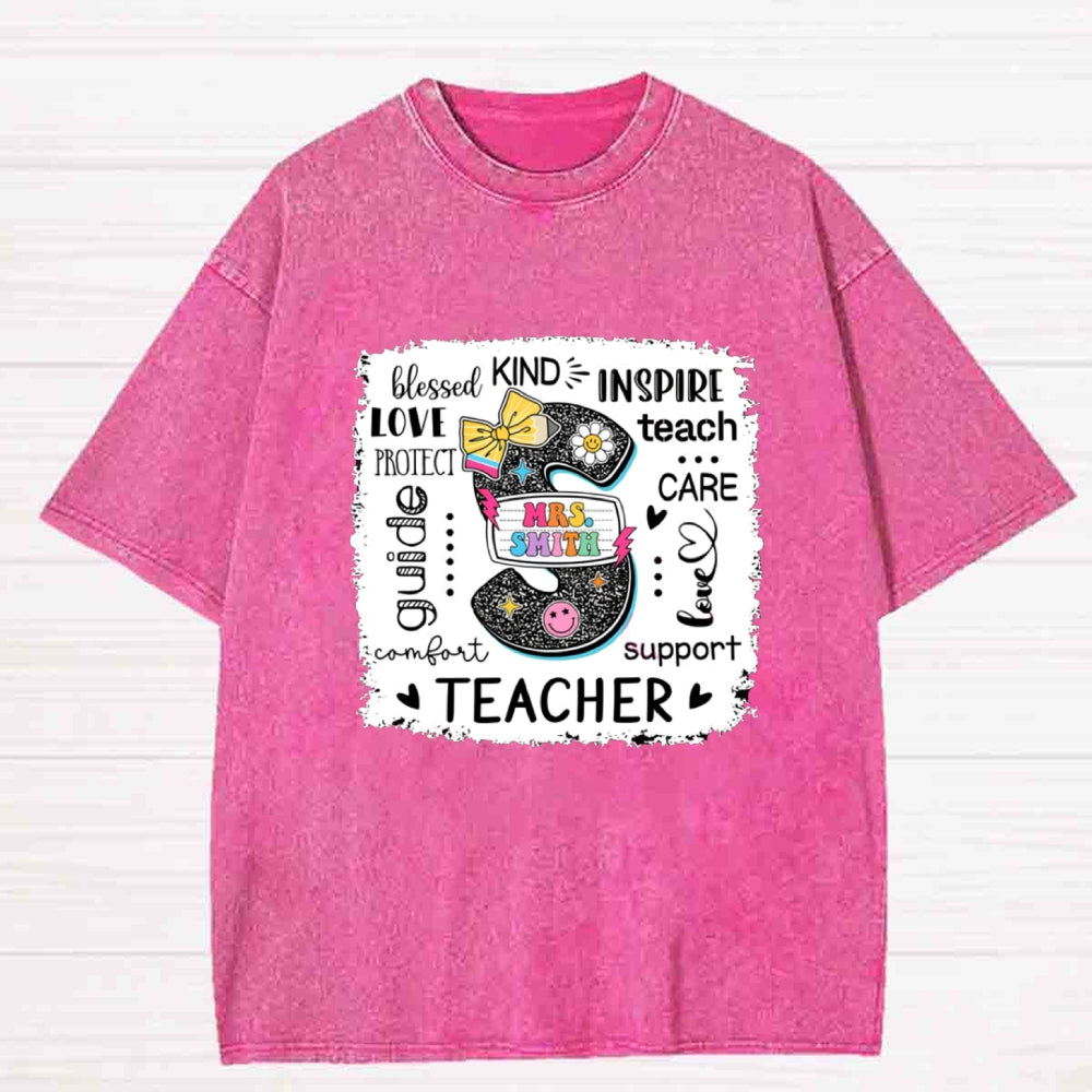 Personalized Name Teacher Love Be Kind For Student Washed T-shirt
