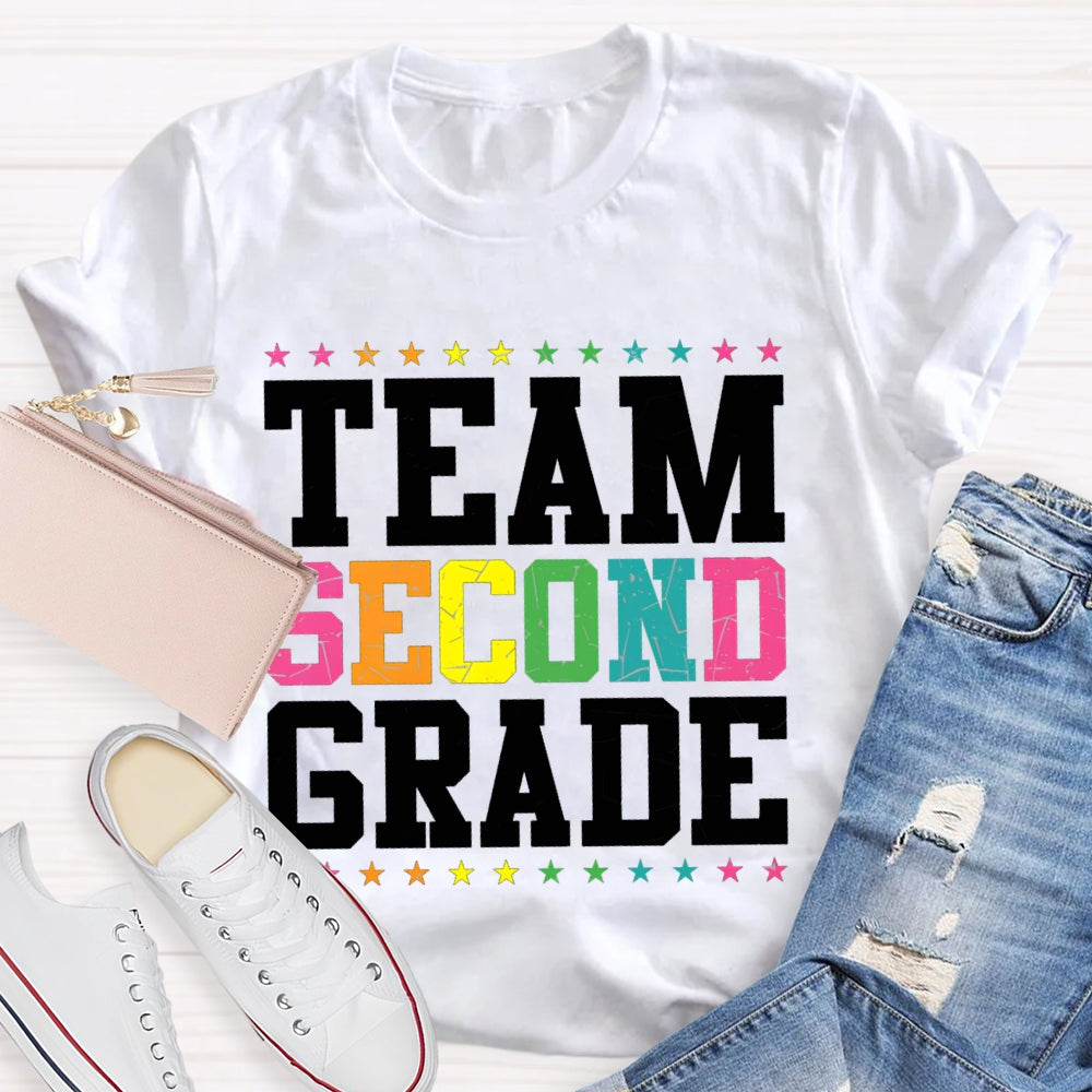 Personalized Grade Team Second Grade Colorful Little Stars T-shirt