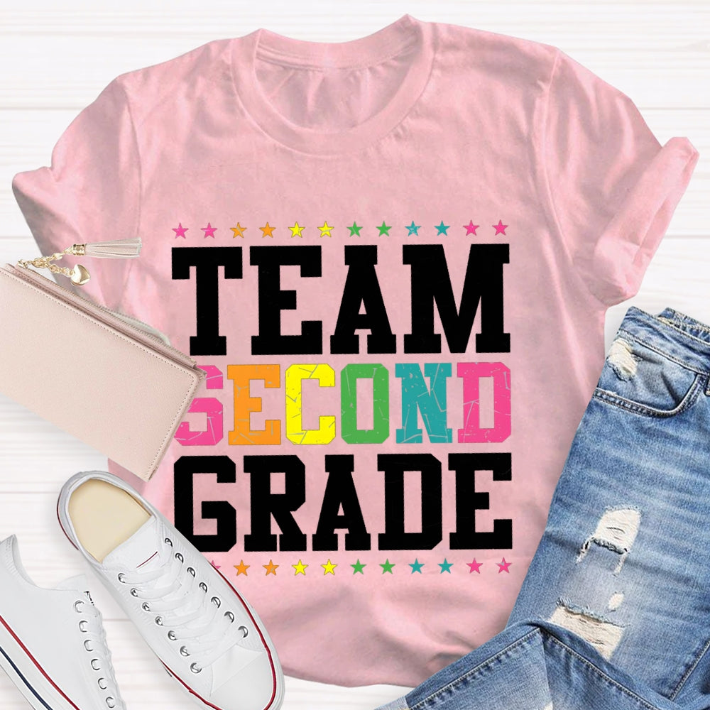 Personalized Grade Team Second Grade Colorful Little Stars T-shirt