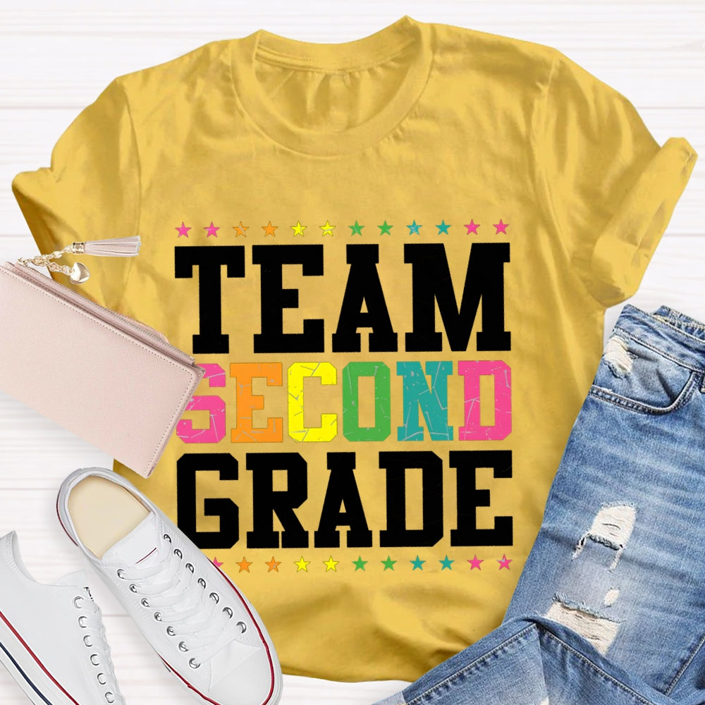 Personalized Grade Team Second Grade Colorful Little Stars T-shirt