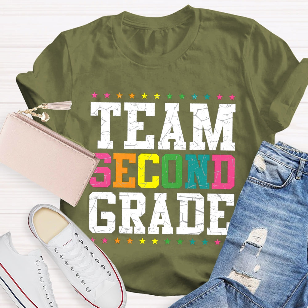 Personalized Grade Team Second Grade Colorful Little Stars T-shirt