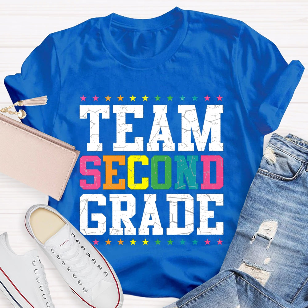 Personalized Grade Team Second Grade Colorful Little Stars T-shirt