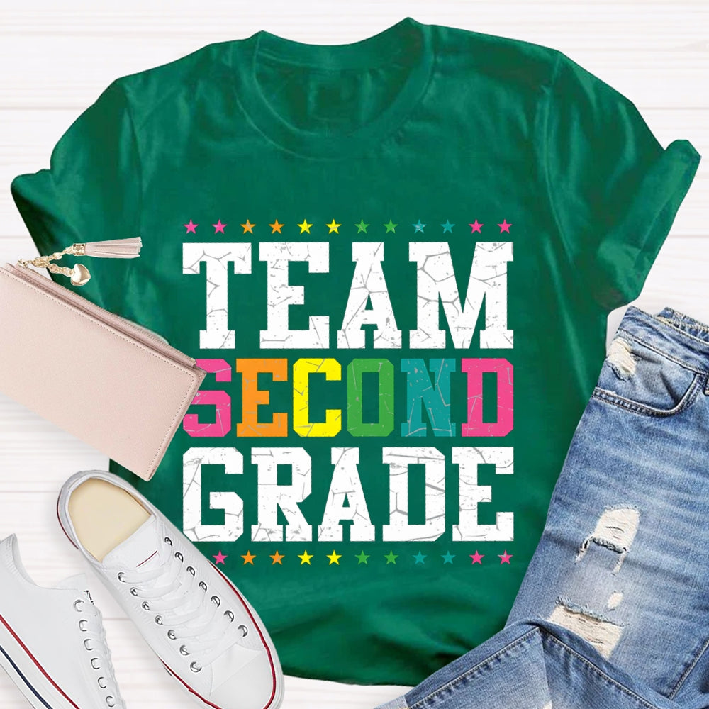 Personalized Grade Team Second Grade Colorful Little Stars T-shirt