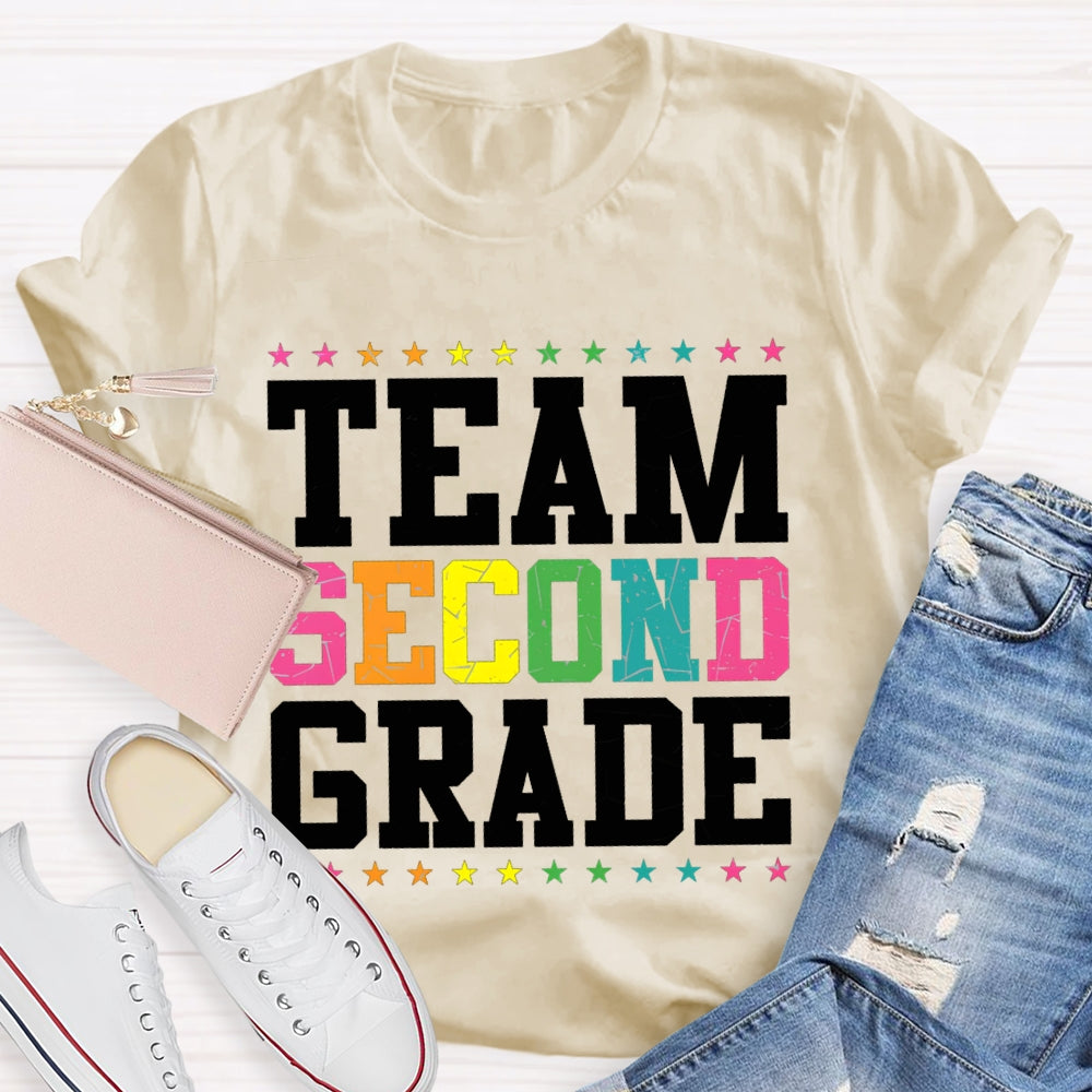 Personalized Grade Team Second Grade Colorful Little Stars T-shirt