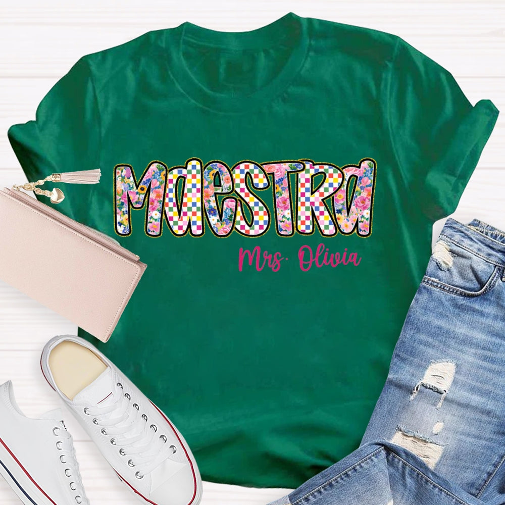 Personalized Name Maestra Bilingual Teacher Colorful Tie-Dye Print T-shirt