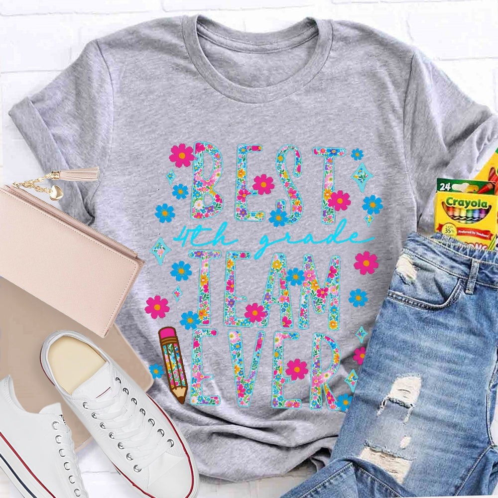 Personalized Grade 4th Grade Best Team Ever Small Florals T-shirt