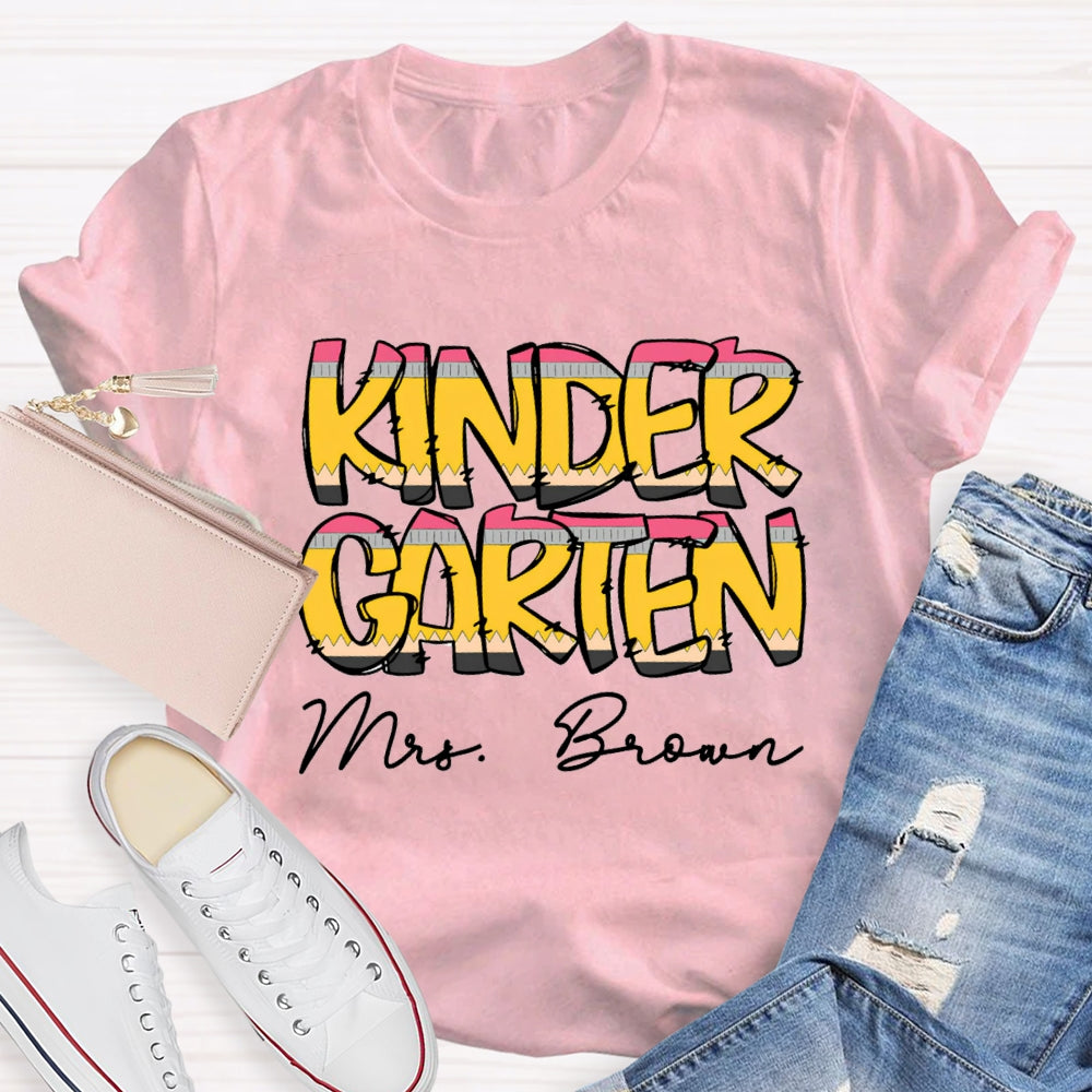 Personalized Name And Grade Kinder Teacher T-shirt
