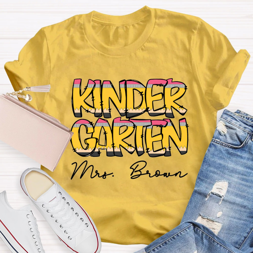 Personalized Name And Grade Kinder Teacher T-shirt