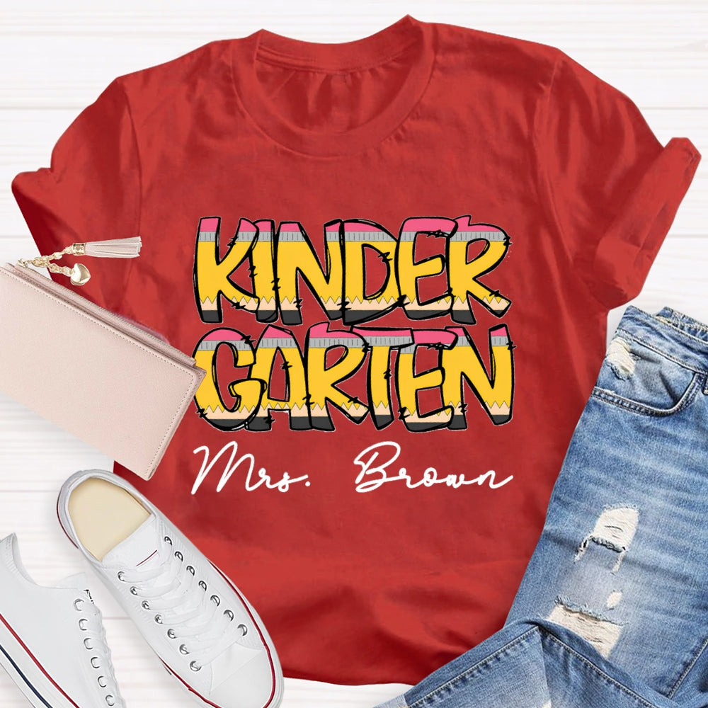 Personalized Name And Grade Kinder Teacher T-shirt