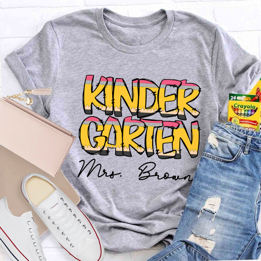 Personalized Name And Grade Kinder Teacher T-shirt