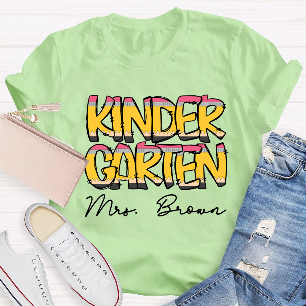 Personalized Name And Grade Kinder Teacher T-shirt