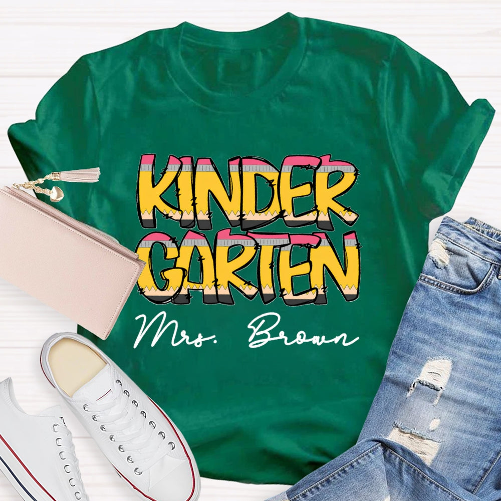 Personalized Name And Grade Kinder Teacher T-shirt