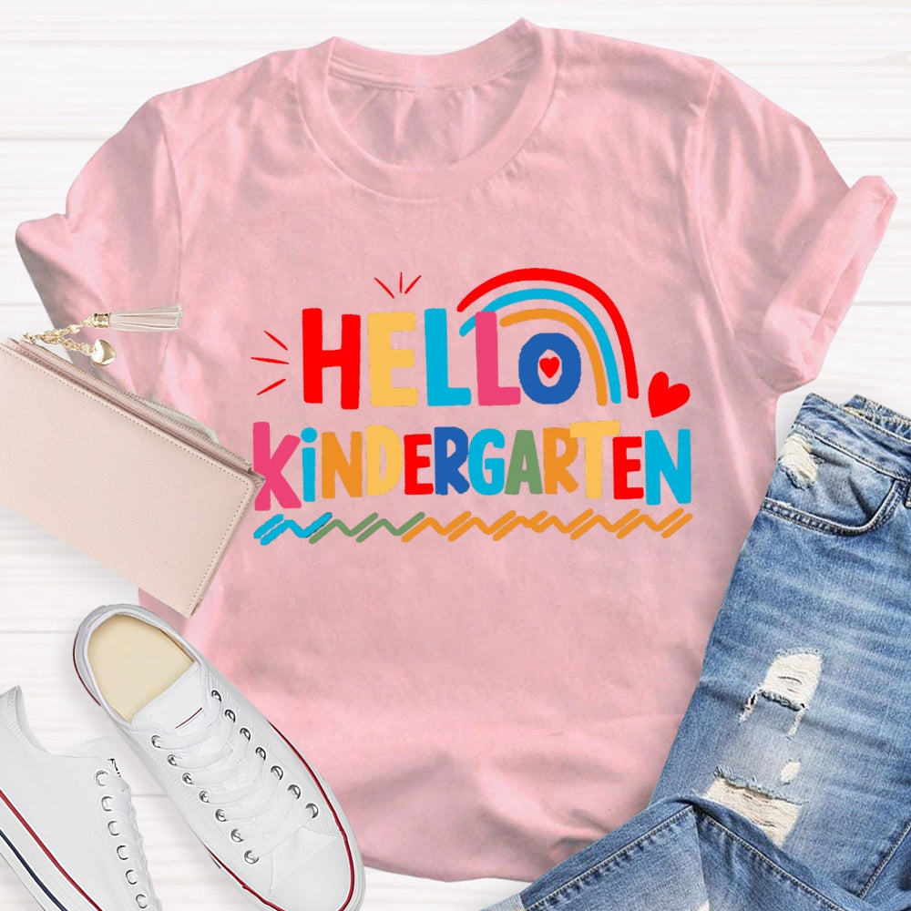 Personalized Grade Hello Kindergarten Wavy Lines T-shirt