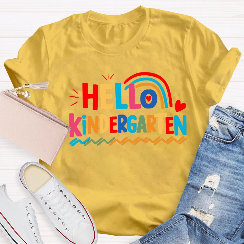 Personalized Grade Hello Kindergarten Wavy Lines T-shirt