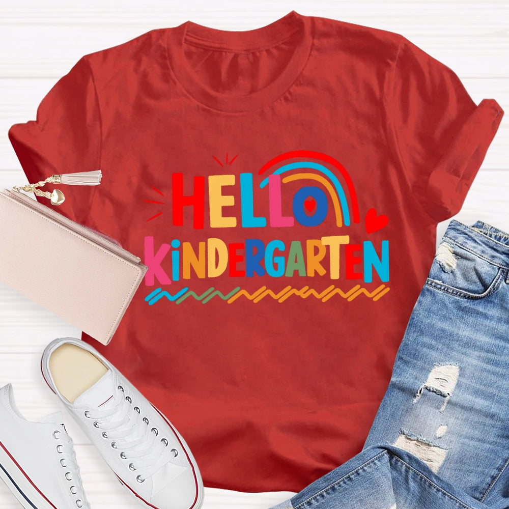 Personalized Grade Hello Kindergarten Wavy Lines T-shirt