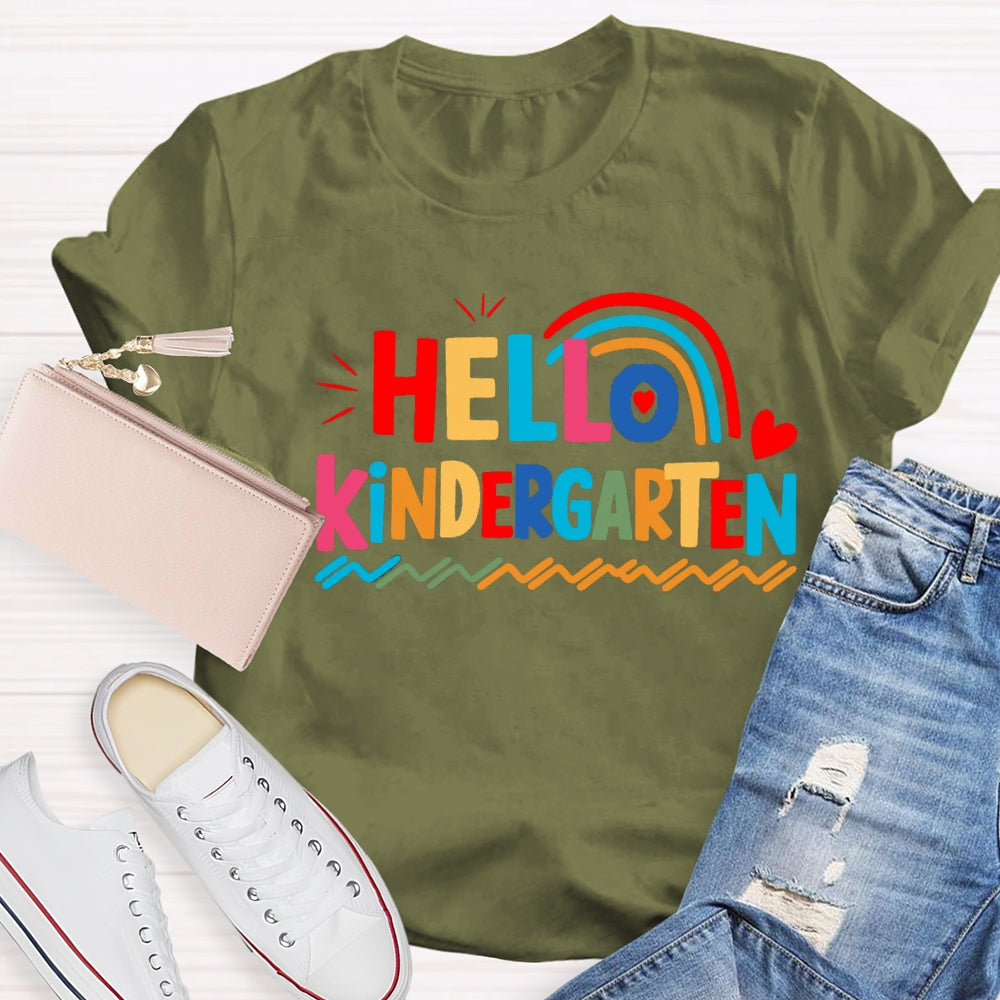 Personalized Grade Hello Kindergarten Wavy Lines T-shirt