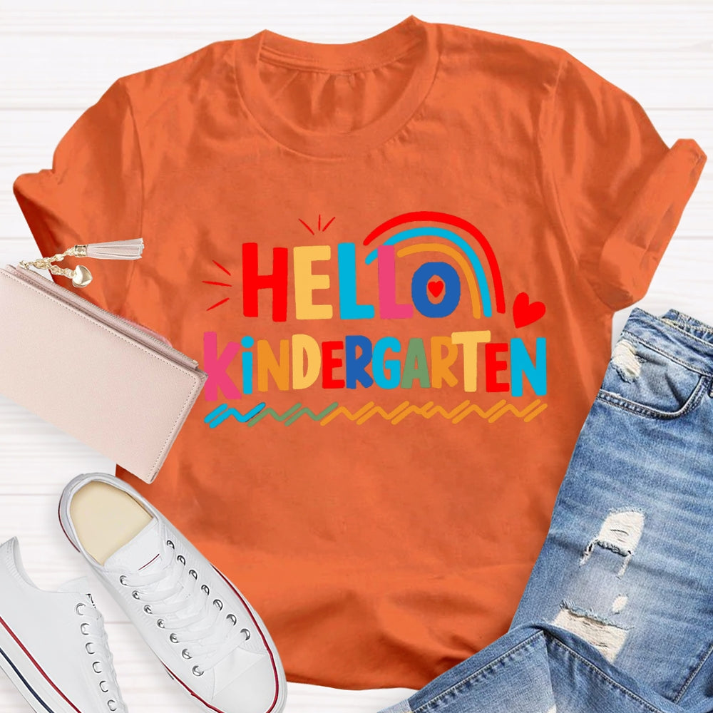Personalized Grade Hello Kindergarten Wavy Lines T-shirt
