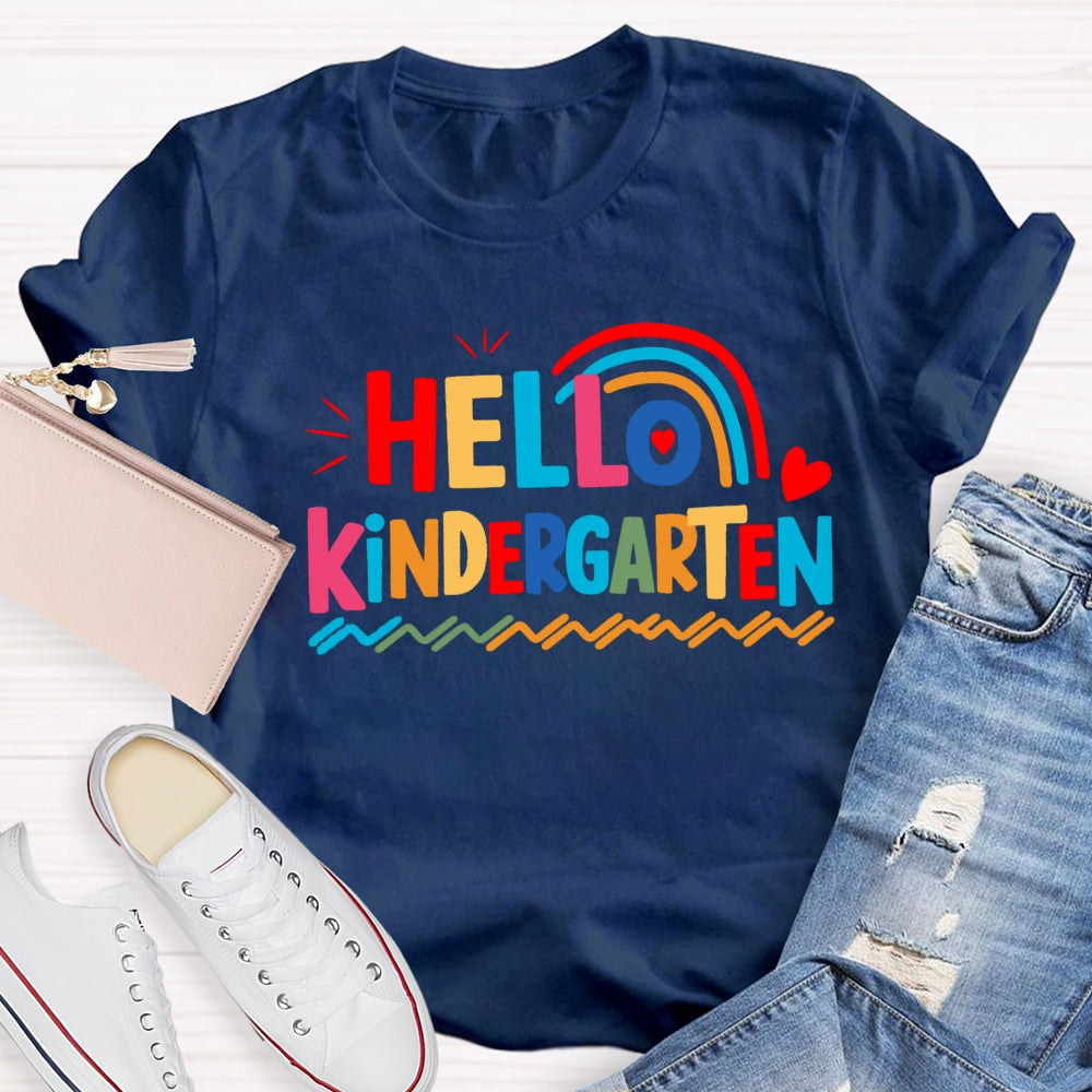 Personalized Grade Hello Kindergarten Wavy Lines T-shirt