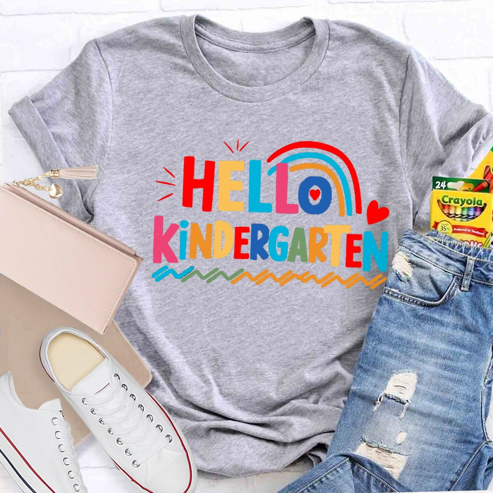 Personalized Grade Hello Kindergarten Wavy Lines T-shirt