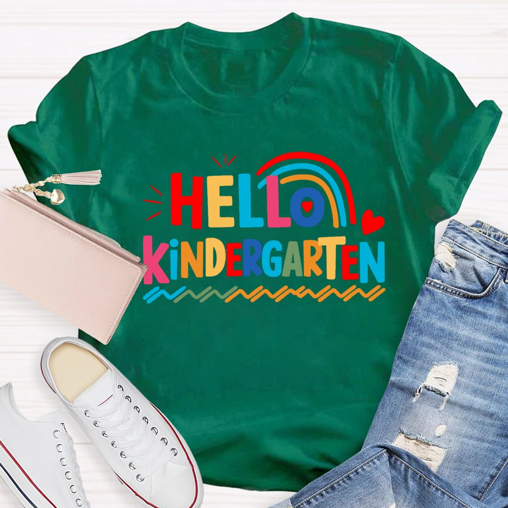Personalized Grade Hello Kindergarten Wavy Lines T-shirt