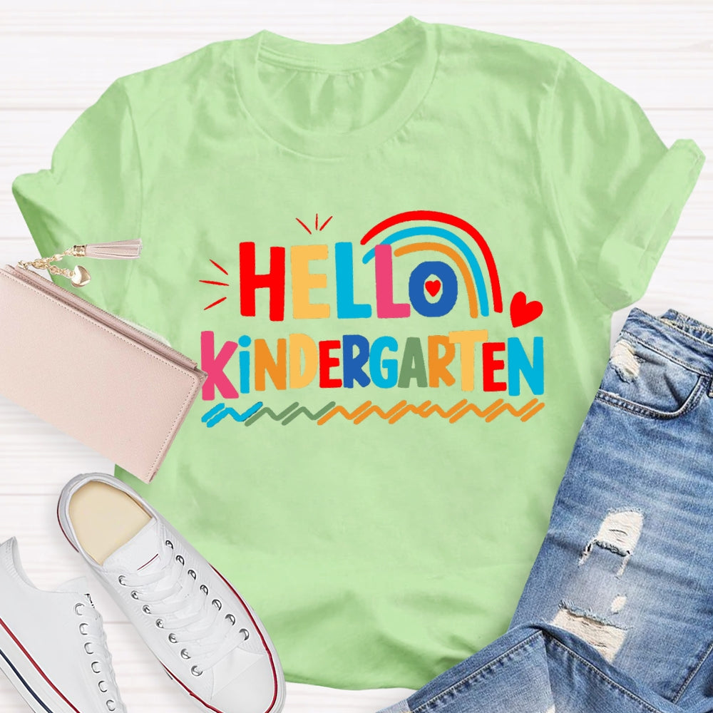 Personalized Grade Hello Kindergarten Wavy Lines T-shirt