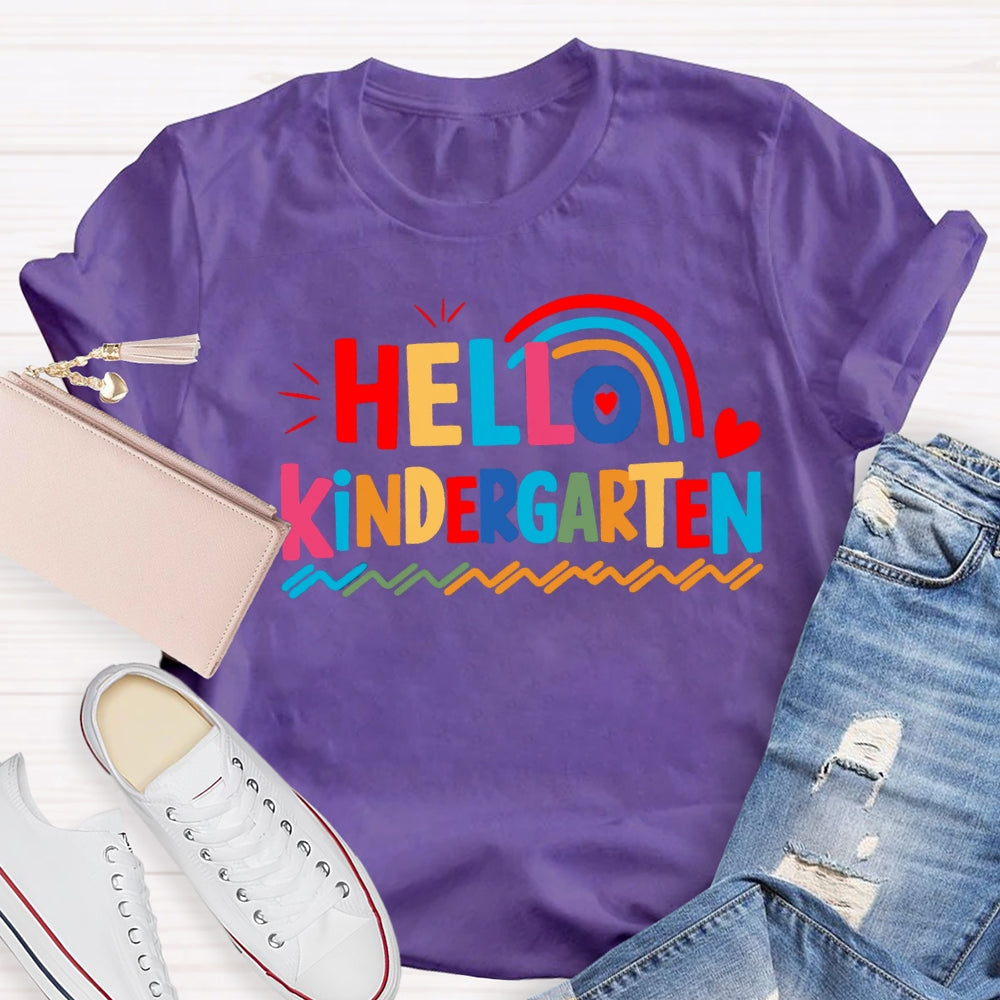 Personalized Grade Hello Kindergarten Wavy Lines T-shirt