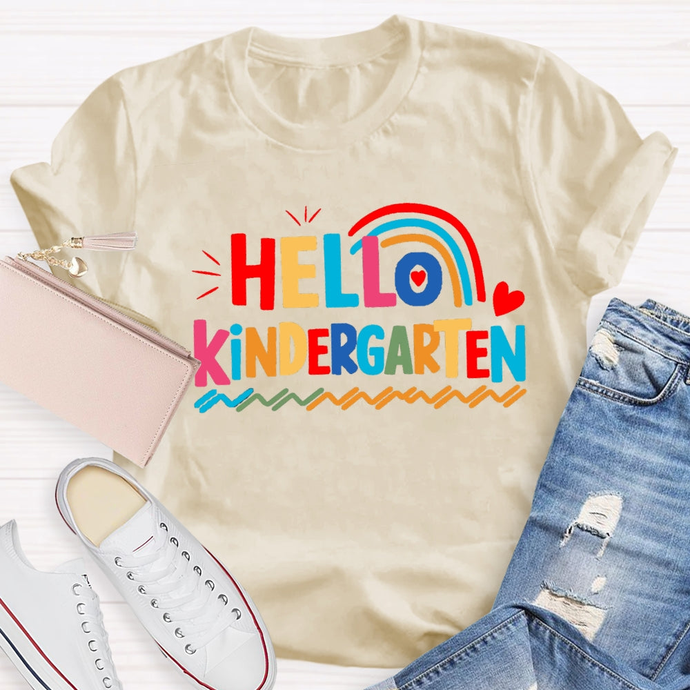 Personalized Grade Hello Kindergarten Wavy Lines T-shirt