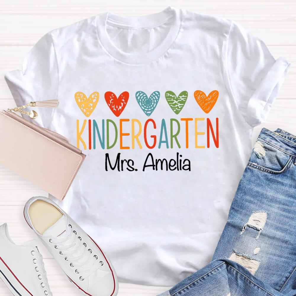 Personalized Grade And Name Colorful Little Hearts T-shirt