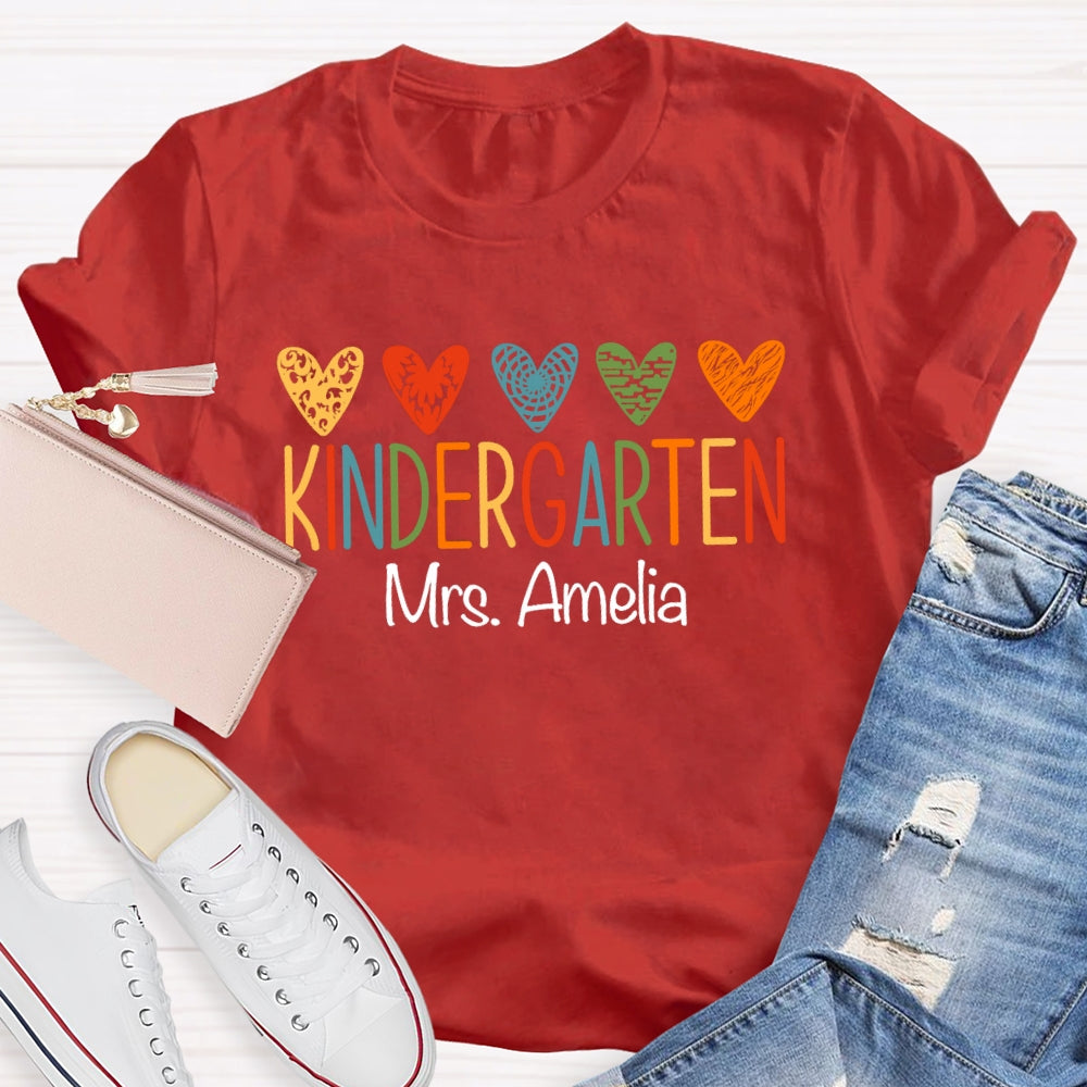 Personalized Grade And Name Colorful Little Hearts T-shirt
