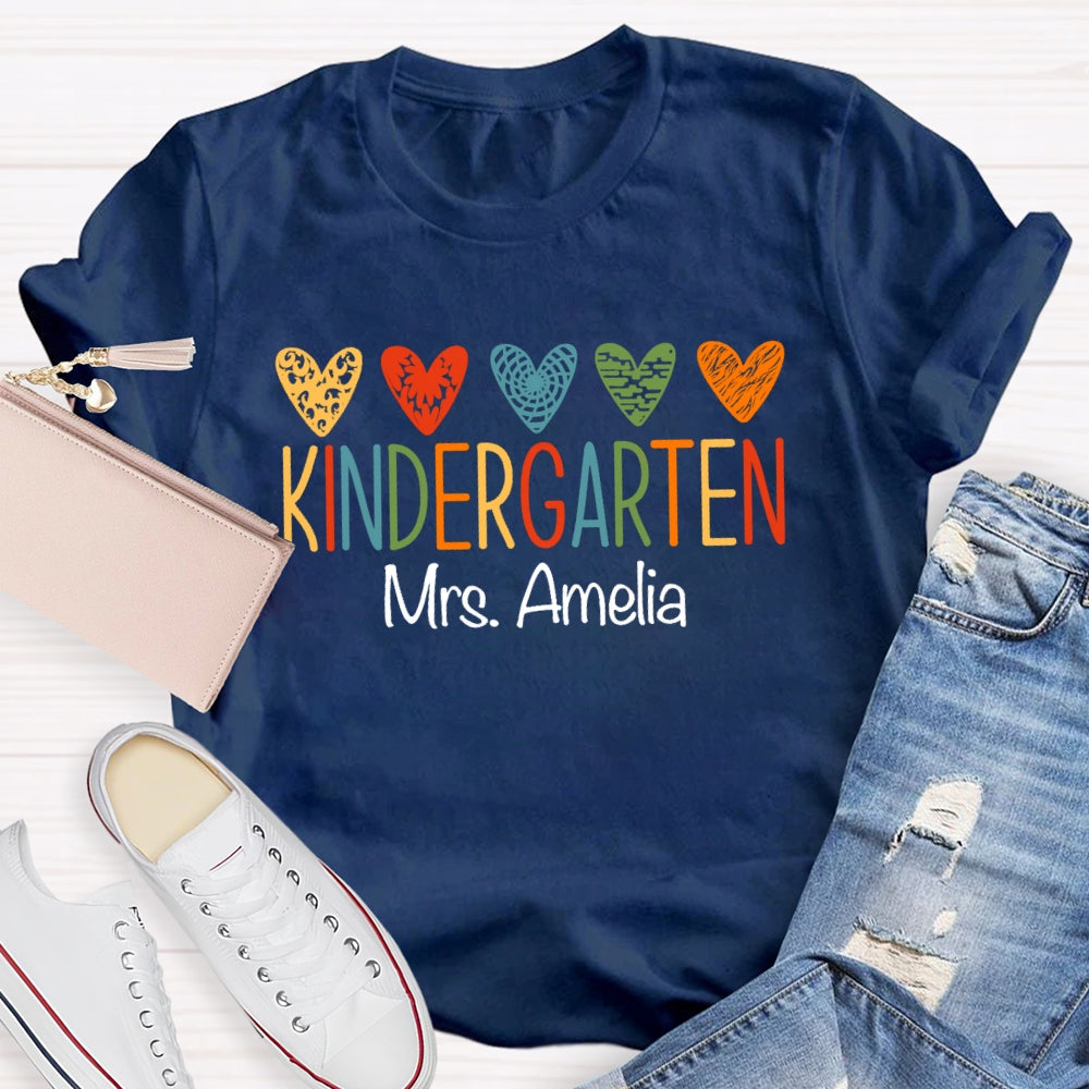 Personalized Grade And Name Colorful Little Hearts T-shirt