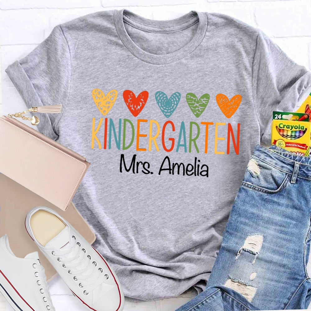 Personalized Grade And Name Colorful Little Hearts T-shirt